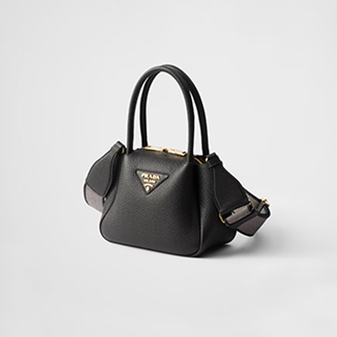 prada mini grained leather handbag with double shoulder straps #1ba362